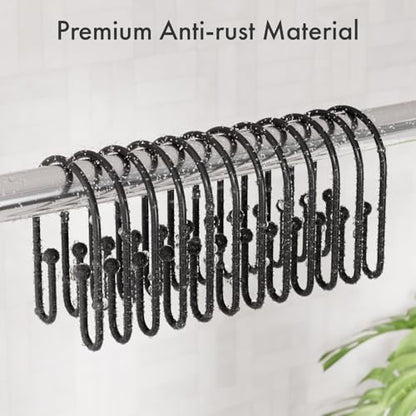 AmazerBath Shower Curtain Hooks, Simple Black Shower Curtain Hooks Rust Proof, Metal Shower Curtain Rings, Double Side Shower Hooks for Shower Curtain, Double Shower Hooks Rings Liner Bathroom, 12Pcs - color: Black, style: Minimalist