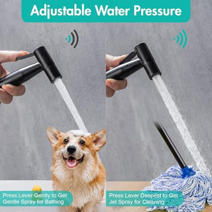 VARMHUS Handheld Bidet Sprayer for Toilet-Adjustable Water Pressure Stainless Steel Sprayer Ki,Bidet Hose Attachment for Feminine wash (Matte Black)