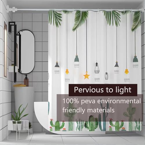 TIKABC Shower Curtain Liner, 4G PEVA Banana Leaves Shower Liner, Plastic Waterproof Shower Curtains, 72x72 inch with Grommet Holes 3 Magnetic Weights - color: Banana Cactus