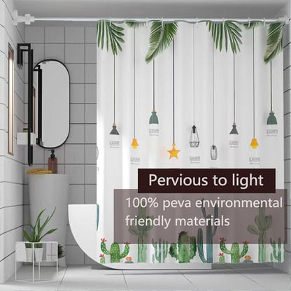 TIKABC Shower Curtain Liner, 4G PEVA Banana Leaves Shower Liner, Plastic Waterproof Shower Curtains, 72x72 inch with Grommet Holes 3 Magnetic Weights - color: Banana Cactus