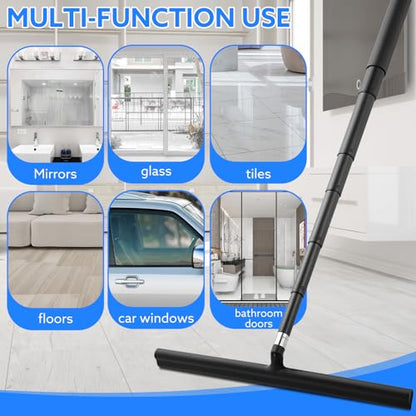 wlich Shower Squeegee with Long Handle, 57" Telescopic Window Squeegee for Shower Glass,Floor,Tile and Car Windshield