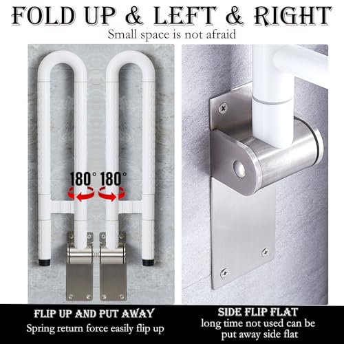 28 Inch Toilet Grab Bar Flip Up Stainless Steel with ABS Handicap Rails Load Capacity of 150 kg 330 lbs Grab Bars Toilet Rail Bathroom U Shaped and Wall Mount Safety for Injured Patients White - color: White, size: 28 in