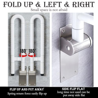28 Inch Toilet Grab Bar Flip Up Stainless Steel with ABS Handicap Rails Load Capacity of 150 kg 330 lbs Grab Bars Toilet Rail Bathroom U Shaped and Wall Mount Safety for Injured Patients White - color: White, size: 28 in
