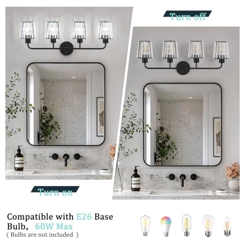 Black Vanity Lights, 4-Light Crystal Bathroom Light Fixtures | Modern Bathroom Vanity Light E26 Wall Light over Mirror (Exclude Bulb) - color: Black, size: 4-Light