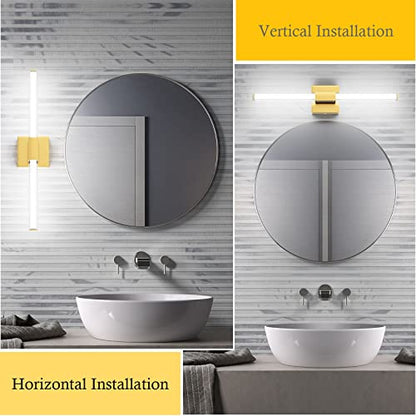 Ralbay 24inch Gold Bathroom Vanity Light Bar 22W Modern LED Vanity Lights Gold Bathroom Wall Mounted Light Fixtures Over Mirror(5500K White Light) - color: Gold, size: 24 inch