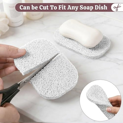 Soap Saver Pads for Bar Soap Holder, Non-Slip Reusable Soap Sponge Saver | 4 Pack Self-Draining Soap Dish Lifting Pad for Shower, Bathroom & Kitchen, Quick-Dry, BPA-Free, Easy to Clean White and Gray