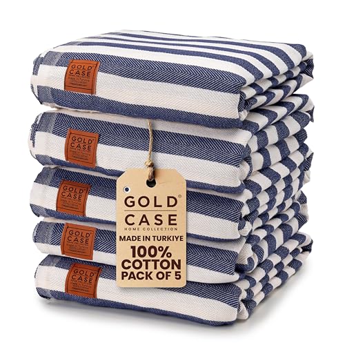 Gold CASE Turkish Beach Towel Set of 5 – 100% Cotton Beach Towels Oversized 70x38'' – MYRA Quick Dry Swim Towel – Lightweight Turkish Towels Set in Navy Blue - color: Navy Blue, size: Beach-Bath Towel Set of 5