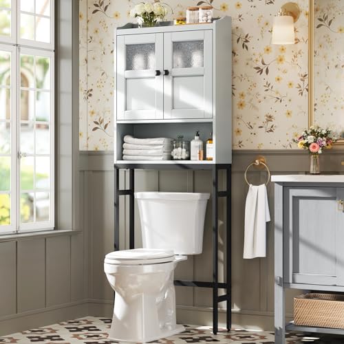Over The Toilet Storage Cabinet, Bathroom Organizer Over Toilet with Double Doors and Soft Hinges Above Toilet Bathroom Storage Shelf Over The Toilet Storage (Gray) - color: Grey
