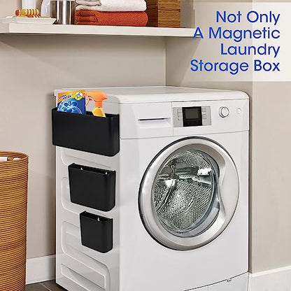 Picowe 3 PCS Magnetic Laundry Storage, Magnetic Storage Box for Laundry Room, Kitchen, Bathroom, Office, Space-Saving Trash Container Hanging on Dryer, Washer or Wall Mount Trash Bin (Black) - size: L+ M + S - Black