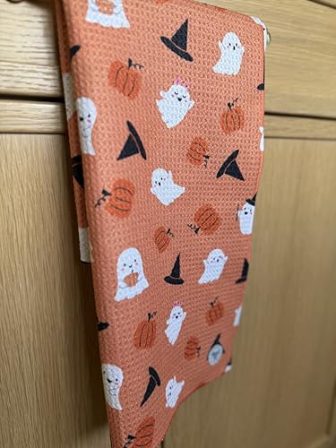 Kitchen Towels, Dish Towels for Kitchen, 2 Pc Kitchen Towel Set | Microfiber Waffle Towels, 16 x 26 inches, with Hanging Loops, Reusable Tea Towels, Cute Kitchen Towels - 2 Pack - color: Halloween Boo