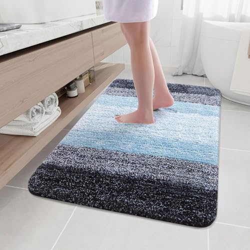 Arotive Microfiber Bathroom Rugs, Shaggy Soft and Absorbent Bath Rug, Thick Plush Machine Washable Dry Bath Mats for Bathroom, Tub and Shower, 47x32, Blue, Rectangular - color: Blue, size: 47" X 32"