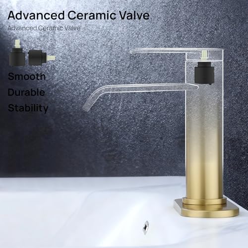 Bathroom Faucet 1 Hole with Metal Pop-up Drain - Brushed Gold | Single Handle Bathroom Sink Faucet with Supply Lines and Deck, Modern Waterfall Bathroom Faucets, G-7001BG - color: Gold