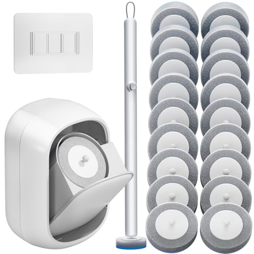 Ctime Disposable Toilet Brush Set with 18 Refills, Wall Mounted Wand Kit | Waterproof with Lid，Hands-Free Lid,New Wand Refills,One-Click Disposal,Pre-Loaded Cleaner,360° Rotating Head - size: 1 wand + 18 heads