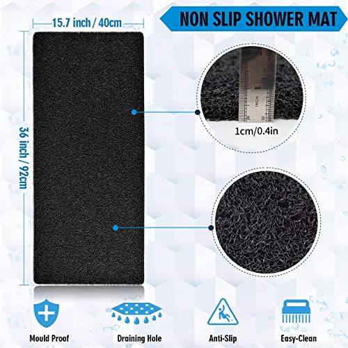 godehone Shower Mats Non Slip Without Suction Cups, PVC Loofah Bathroom Mats, Loofah Mats for Shower and Bathroom, Quick Drying, 15.7× 36 Inch, Black - color: Black, size: 36" x 15.7" (Rectangular)