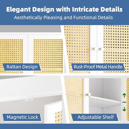 HITNET Rattan Wall Cabinet, Bathroom Hanging Storage Cupboard Over the Toilet, Space Saving Medicine Cabinet with Adjustable Shelf, White - color: White