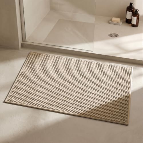 Triohero Bathroom Rugs Non Slip Washable, Super Absorbent Thin Bath Mat Quick Dry Low Pile Bathroom Rug, Beige 24x36 - color: Beige New, size: 24"x36"
