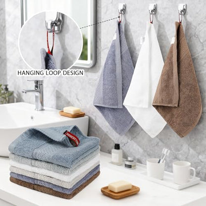 PHOGARY 100% Cotton Wash Cloth, 6 Pack Face Cloths Highly Absorbent Bath Washcloths Soft Makeup Remover Face Towels Cleansing Wash Cloths for Showering, Bathroom, Gym, and Kitchen, 6 Colors, 13"x13" - color: Multicoloured B