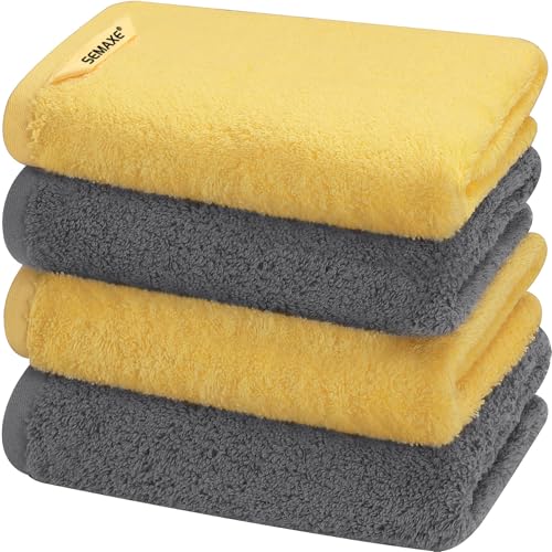 4-Pack Cotton Hand Towels for Bathroom with Hanging Loops, Yellow&Gray | Sink-side towels for drying hands and face, ideal for bathrooms, guest baths, powder rooms, OEKO-TEX certified, easy care - color: B01: Yellow & Gray