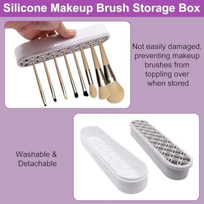 2Pcs Grey Silicone Makeup Brush Holder Stand Makeup Brush Storage Make Up Brushes Holder Organizer for Painting Pen Brushes Nail Clippers Drill Pens Ruler Sewing Craft Tools - color: Grey