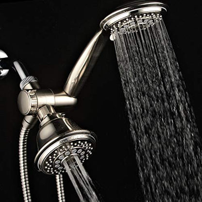Hotel Spa AquaSpa 6-in-1 High-Pressure Shower Head/Hand Held Showerhead Combo with Two Overhead and Low-Reach Wall Brackets, 3-way Water Diverter & Stainless Steel Hose/Brushed Nickel Finish