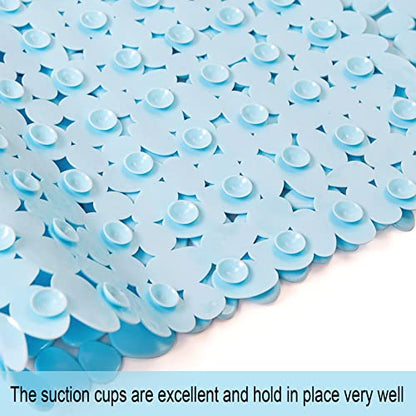 SONGZIMING Bathtub Mat Non Slip Pebble Bath Shower Mat with Drain Holes, Suction Cups Mat for Tub 16" W x 35" L, Blue - color: Blue