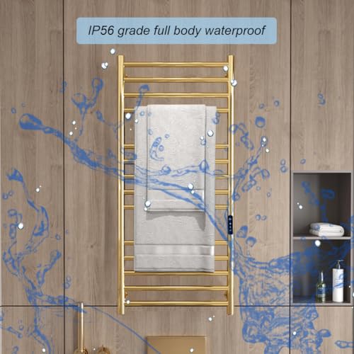 Gold Wall Mounted Heated Towel Rack,Gold Towel Warmers Rack for Bathroom, Timer & Temperature Control Electric Towel Drying Rack (14 Bars Brushed Gold A, Plug-in) - color: 14 Bars Brushed Gold a, size: Plug-in