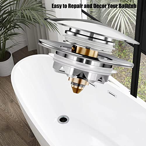 Anlige Bathtub Drain Stopper, Pop Up Tub Stopper and Cover, Bottom with Hair Catcher, Universal for 1.45 to 1.8 in Drain, Replaces Old Drain Plug, Chrome Silver - color: Chrome Silver