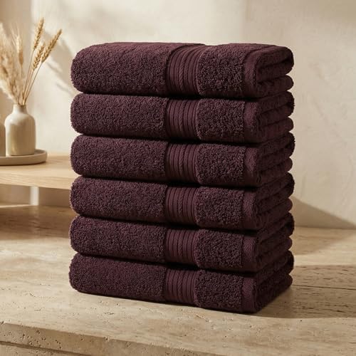 100% Cotton Hand Towels 18x28 Inches, 600 GSM, Soft & Absorbent, Set of 6, Brown - color: Brown, size: Hand Towel Set of 6