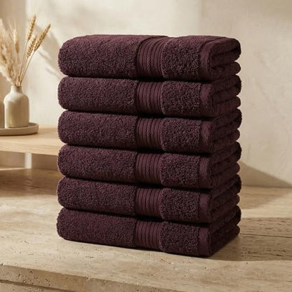 100% Cotton Hand Towels 18x28 Inches, 600 GSM, Soft & Absorbent, Set of 6, Brown - color: Brown, size: Hand Towel Set of 6