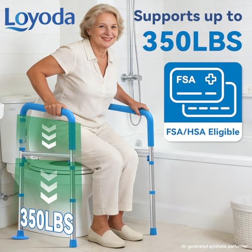 Foldable Safety Rails for Seniors with Handle, 350 LBS Capacity | One-Button Adjustable Width Toilet Grab Bars with Height Adjustment, Ideal for Elderly & Disabled Users, Fits Most Toilet