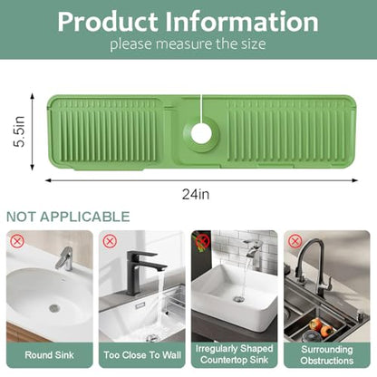 24 Inch Silicone Faucet Mat for Kitchen Sink Splash Guard Folding Faucet Mat with Button Lock Water Draining Pad for Kitchen Bathroom Bar(Green) - color: Green