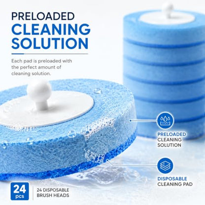 24PCS Disposable Toilet Brush Refills, Replacement Pads for Toilet Wand, Replacement Heads for Hard Water Stains & Limescale (Blue) - size: 24PCS Refills