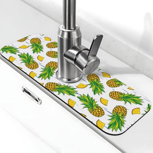 Pineapple Summer Pineapples Kitchen Sink Splash Guard Faucet Mat Super Absorbent Fast Drying Mat Sink Gadgets-Fast Drying Pad Sink Mat For Kitchen Bathroom (15" X 5.5" ) - color: Pineapple