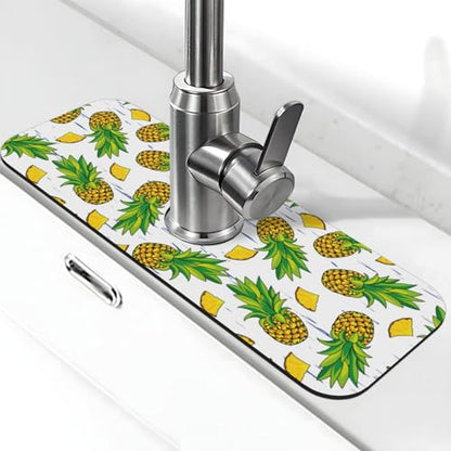 Pineapple Summer Pineapples Kitchen Sink Splash Guard Faucet Mat Super Absorbent Fast Drying Mat Sink Gadgets-Fast Drying Pad Sink Mat For Kitchen Bathroom (15" X 5.5" ) - color: Pineapple