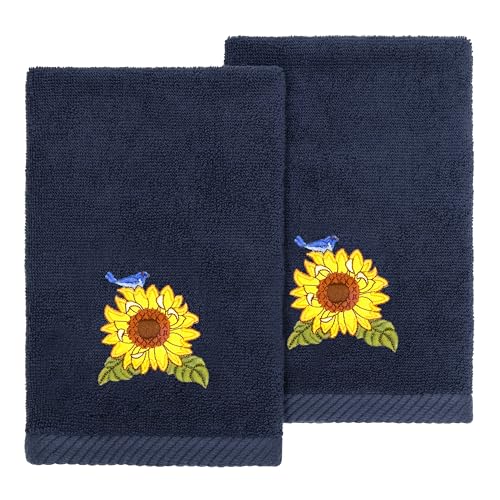 Jubilant 2-Piece Fingertip Towel Set, Artistic Flower Embroidery, Luxurious Turkish Cotton, Absorbent & Stylish, Unique Bathroom Accessory, 2 Fingertip Towels, Marine - color: Marine, size: 2 Pcs Fingertip Towel