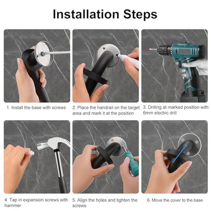 supregear Grab Bars for Wall, Bathroom Shower Handle for Seniors, 1 Inch Diameter 201 Stainless Steel Safety Hand Rail, Wall Mounted Toilet Bathtub Support, Black Finish, 16 Inch - size: 16 inch