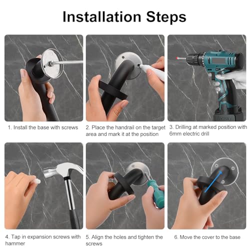 supregear Grab Bars for Wall, Bathroom Shower Handle for Seniors, 1 Inch Diameter 201 Stainless Steel Safety Hand Rail, Wall Mounted Toilet Bathtub Support, Black Finish, 20 Inch - size: 24 Inch