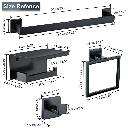 Bathroom Towel Bar Holder Sets Matte Black 4-Piece Bathroom Hardware Set Stainless Steel Bath Accessories Kit. Wall Mounted,23.6 Inch - color: Matte Black, size: 4-Pieces Set-B