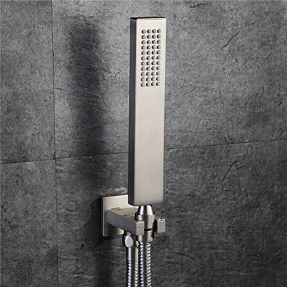 Brushed Nickel Hand Held Shower Head With Wall Connector Hose Set | Square Solid Brass Hand Shower Wand and Fixed Shower Bracket High Pressure Single Function For Bathroom Showers - color: Brushed nickel handheld set
