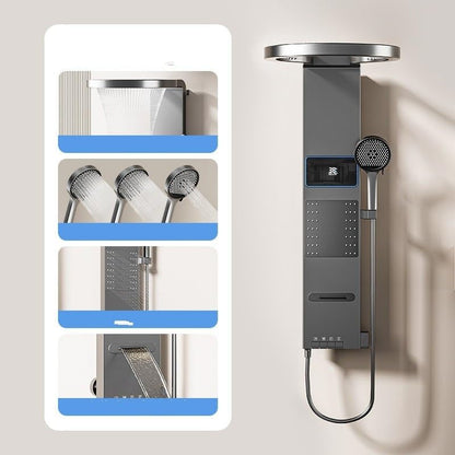 Modern Stainless Steel LED Shower Panel Tower Digital Temperature Display Multi-Function Wall Mount Column Rainfall Head Handheld Sprayer Body Massage Jets - color: Gray