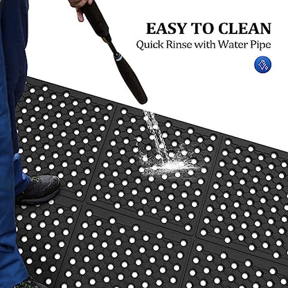 ROVSUN Rubber Floor Mat with Holes, 3x10 FT Hollow Large Mat Roll, Anti-Fatigue/Non-Slip Drainage Mat, for Industrial Kitchen Restaurant Bar Bathroom, Indoor/Outdoor Cushion - size: 35.4"L x 118"W x 0.4"Th