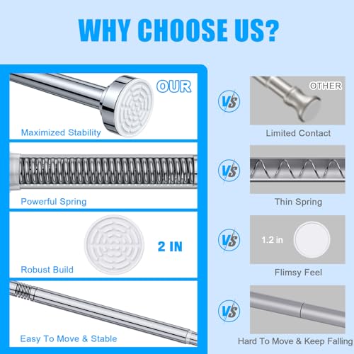 TEECK Shower Curtain Rod, 32-92 inch Adjustable Spring Tension Curtain Rod, Never Rust Anti-Slip Shower Curtain Rod for Bathroom, No Drilling, Never Collapse, Easy to Use, Silver - color: Silver, size: 32-92 Inches