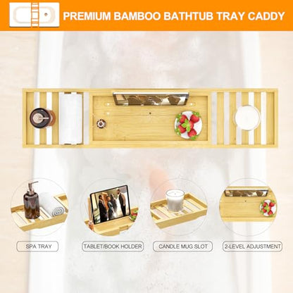 Bathtub Tray - Bath Tray Expandable - Bath Table Trays for Bathtub/Tub,Premium Bamboo Wooden, Fits Most Bath Tubs - color: Bright Yellow