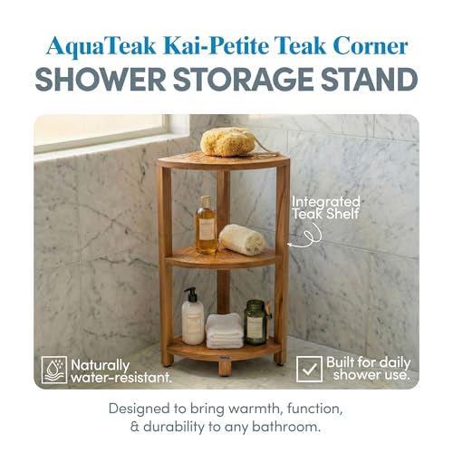 AquaTeak Kai-Petite 12" Teak Corner Shelf Stand, 3 Tier Shower Stand | Space-Saving Design, Durable Water-Resistant Teak, Anti-Slip Feet