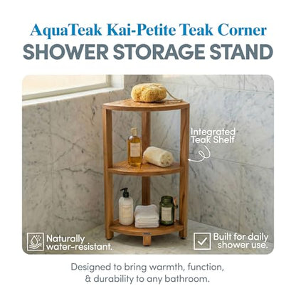 AquaTeak Kai-Petite 12" Teak Corner Shelf Stand, 3 Tier Shower Stand | Space-Saving Design, Durable Water-Resistant Teak, Anti-Slip Feet
