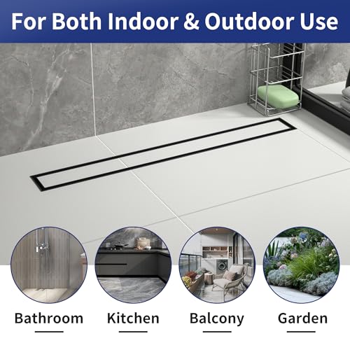 Linear Shower Drain 24", Matte Black Floor Drain with Tiled Insert Grate & Hair Strainer, 304 Stainless Steel Bathroom 2-in-1 Tiled in Drain, CUPC Certified (Matte Black, 24'') - color: Matte Black, size: 24''
