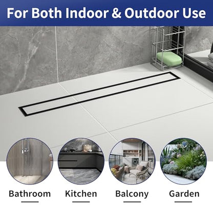 Linear Shower Drain 24", Matte Black Floor Drain with Tiled Insert Grate & Hair Strainer, 304 Stainless Steel Bathroom 2-in-1 Tiled in Drain, CUPC Certified (Matte Black, 24'') - color: Matte Black, size: 24''