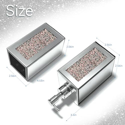 2Pcs Pink Bathroom Set, Mirror Finish & Diamond Accent Soap Holder, Modern | High polish mirror glass, sparkling diamond accents, sleek silhouette, stain proof surface, easy to clean, generous capacity - color: Pink