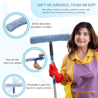 Window Squeegee with Scrubber for Home and Outdoor Glasses Cleaning, 6 Ft Long Handle 2 in 1 Professional Window Washing Kit with Replacement Rubber Blade, Car Windshield Cleaner Tool - size: 6 Ft