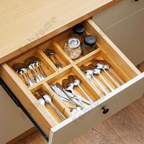 Fabsome Drawer Organizer, Set of 9 Bamboo Wood Kitchen Makeup Desk Junk Tea Drawer Storage Boxes Bins for Cutlery Silverware Utensils Flatware, Small Wooden Container Tray for Bathroom, Office - size: 2''H 9 Boxes